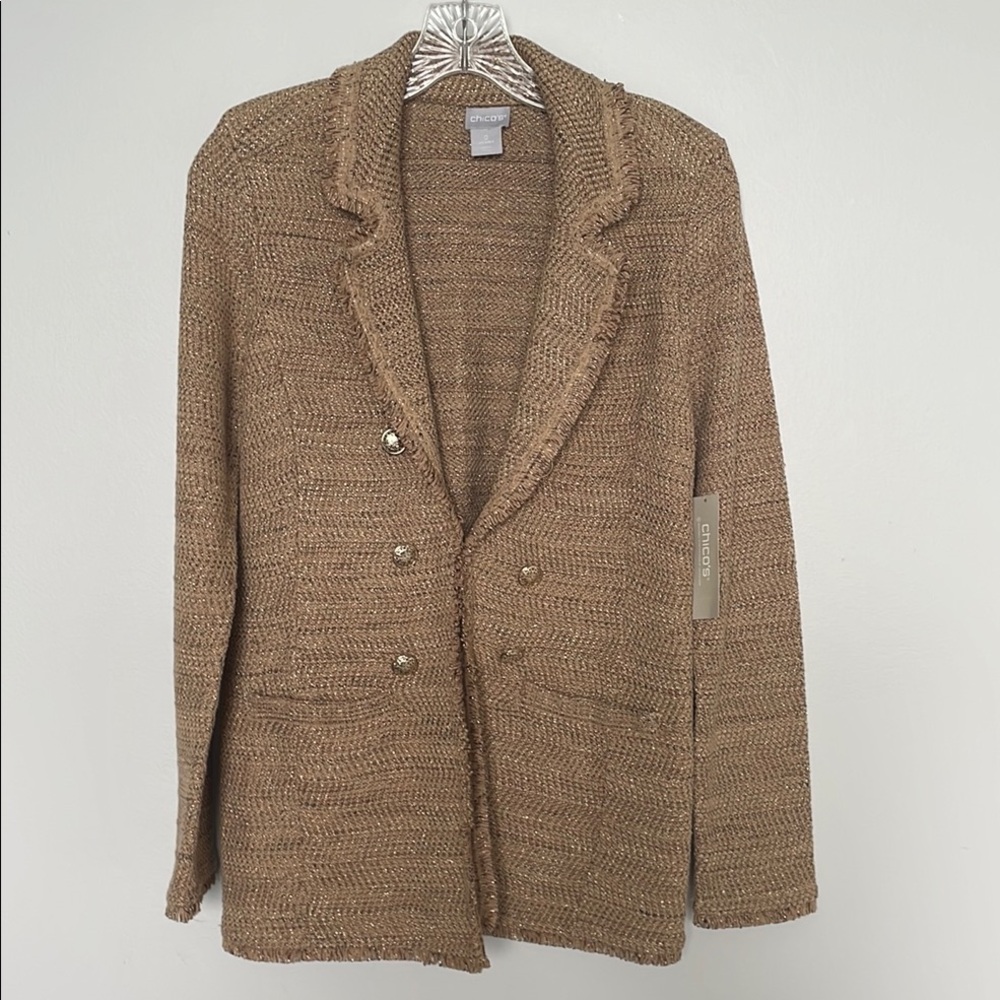 Chico's Tan Knit Double Breasted Blazer